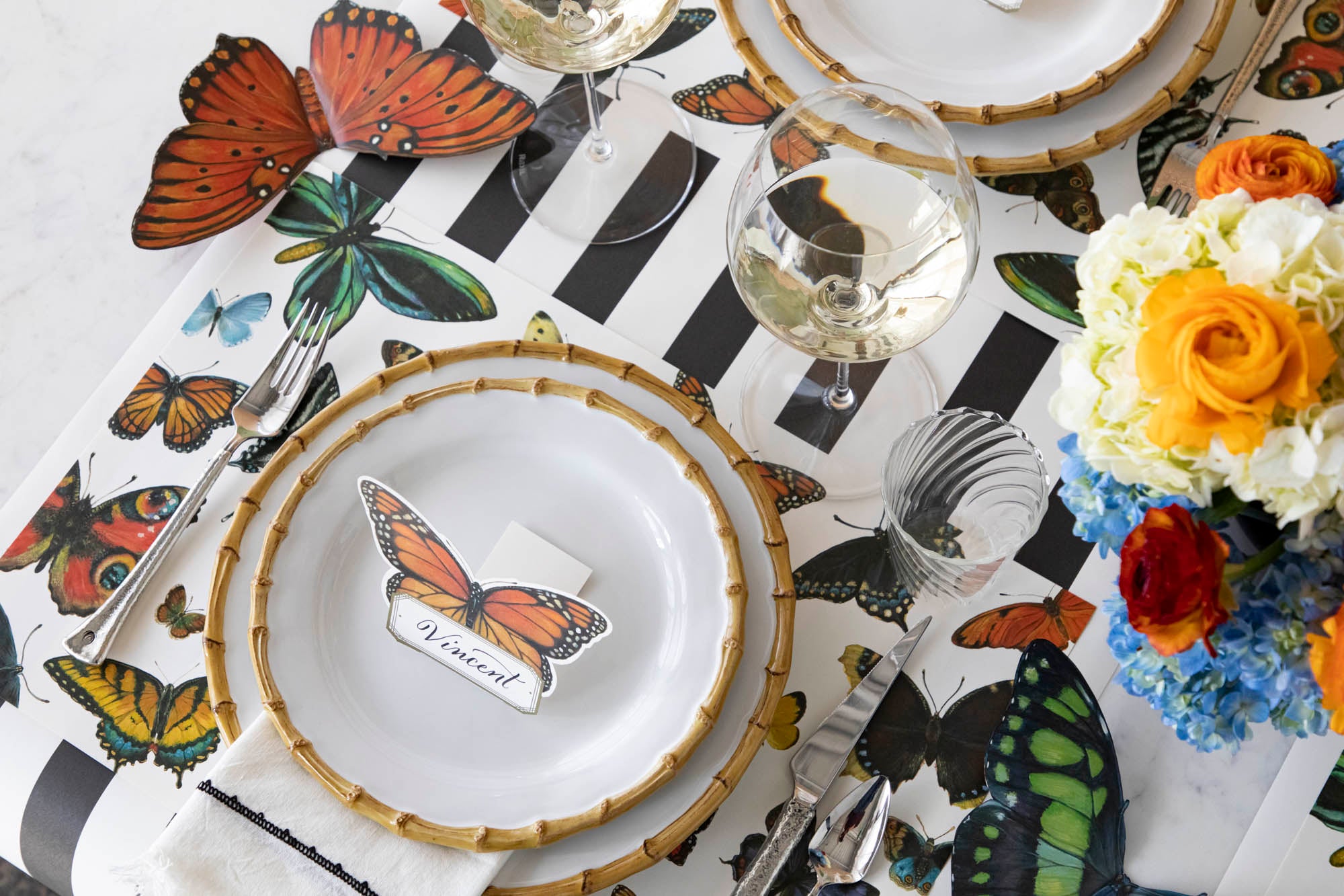 Die-cut Butterfly Placemat on a butterfly themed table setting.