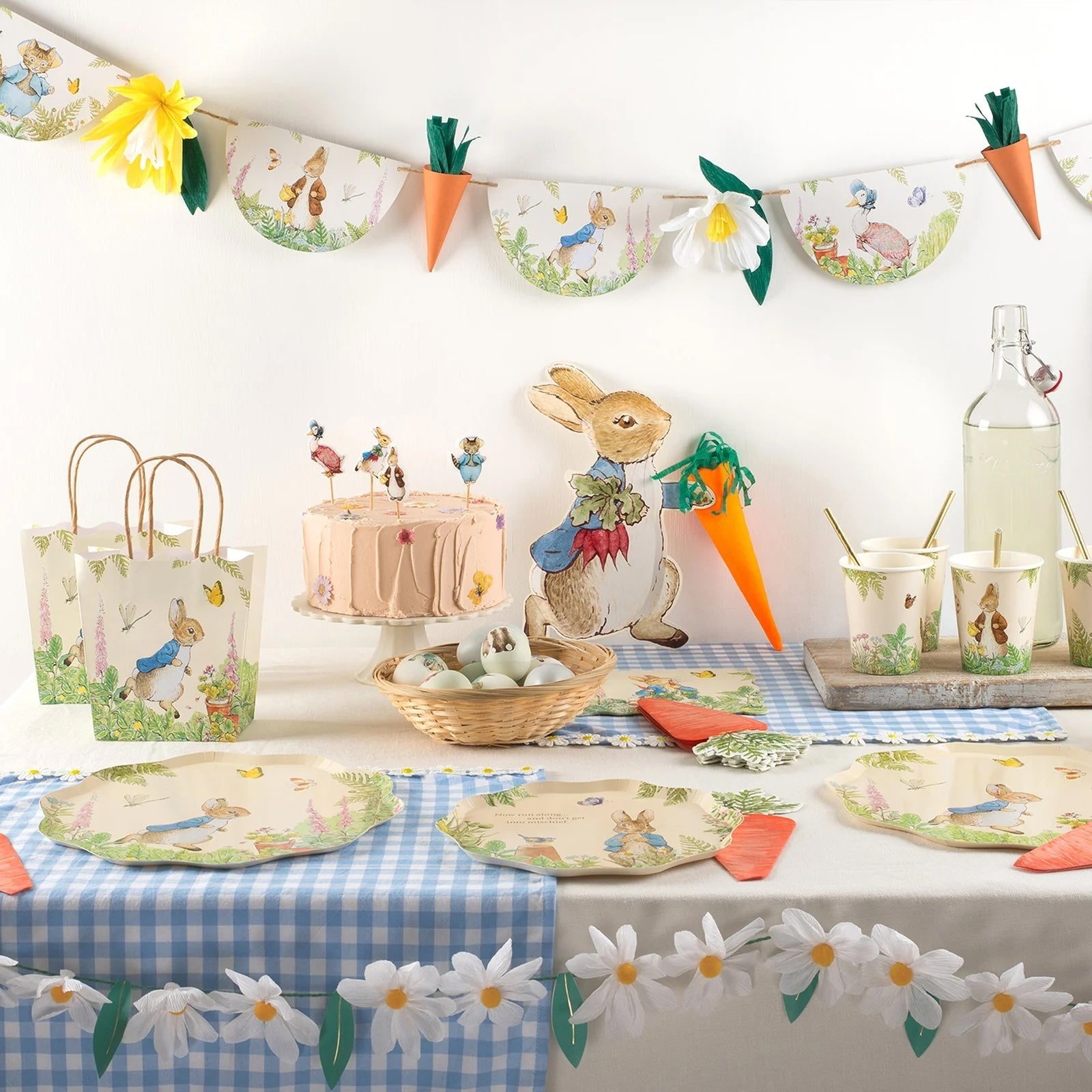 A Peter Rabbit themed table setting.