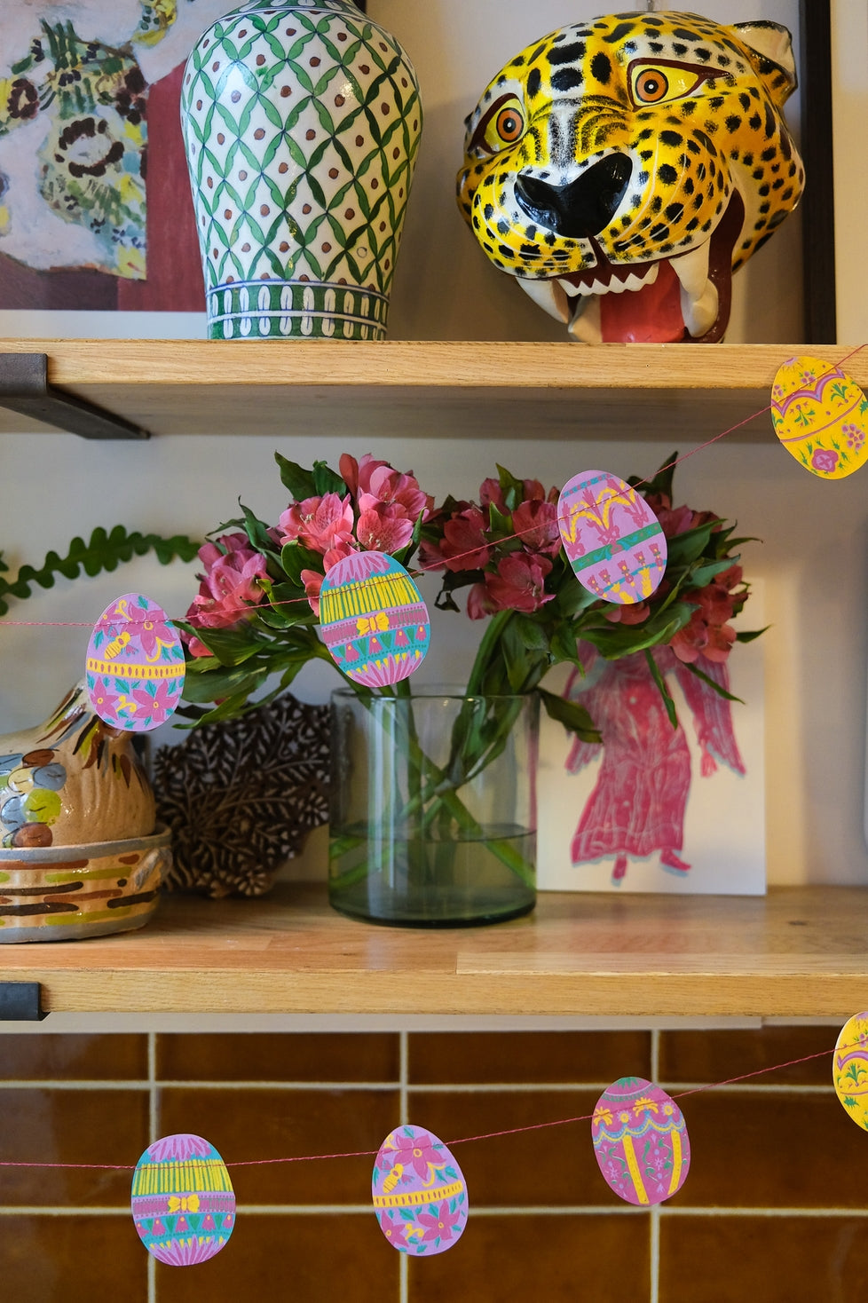 Easter Egg Garland hanging by East End Press. 