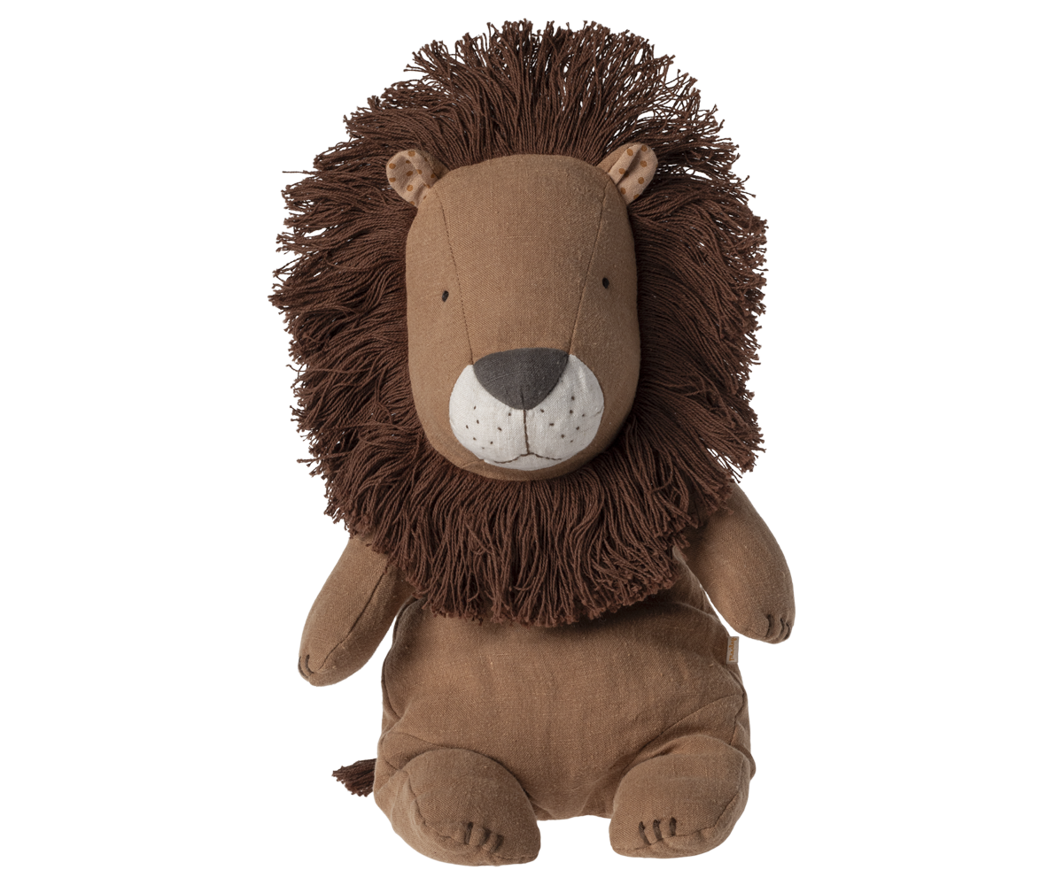 front view of the stuffed lion animal sitting