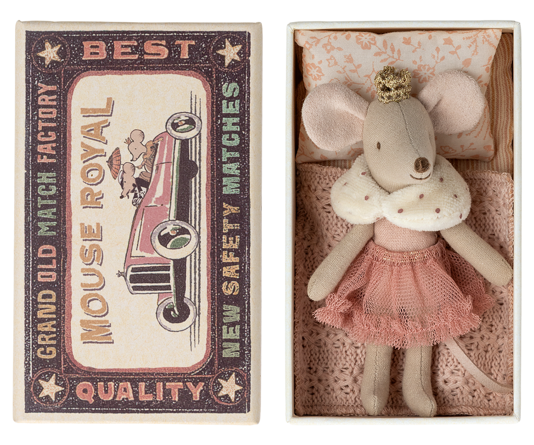 Little sister princess mouse in her matchbox