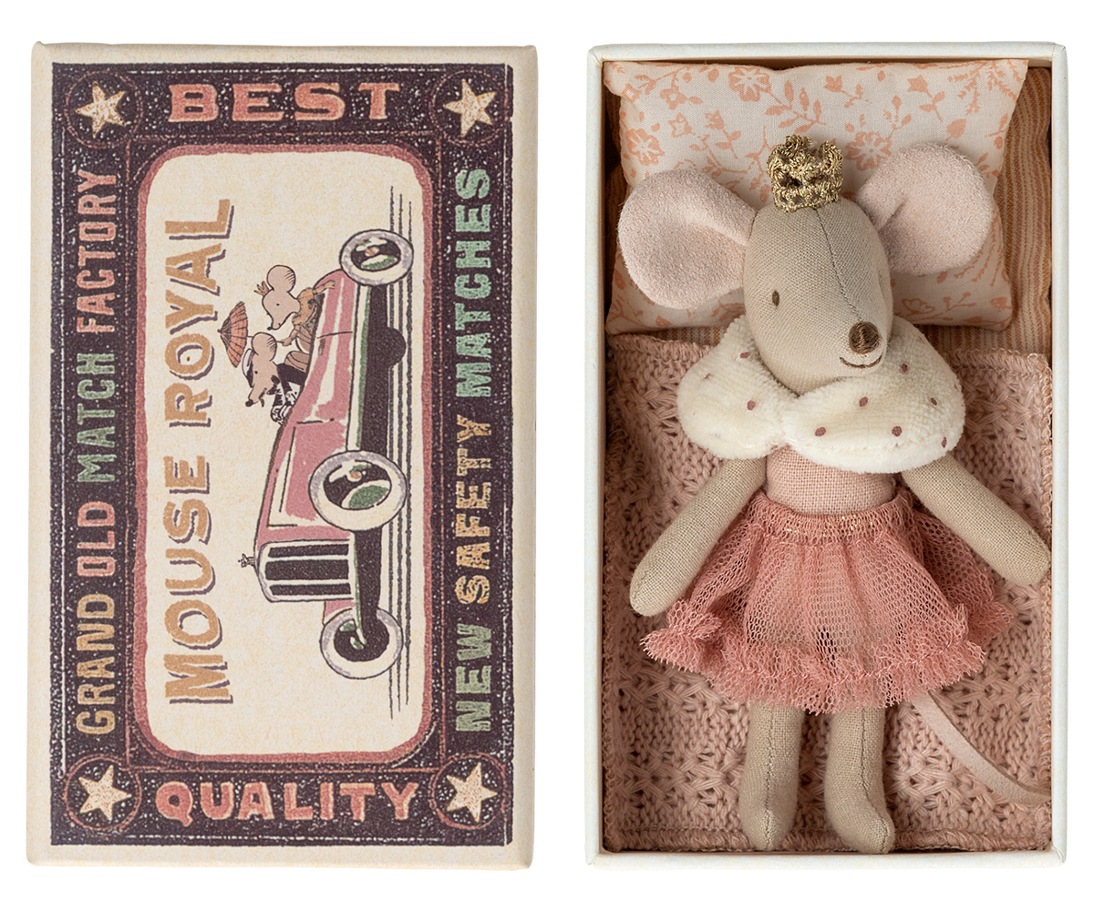 Little sister princess mouse in her matchbox