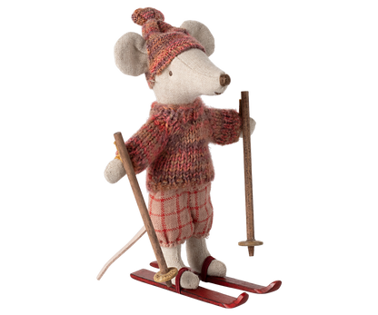 Little Sister Winter Mouse with her ski set