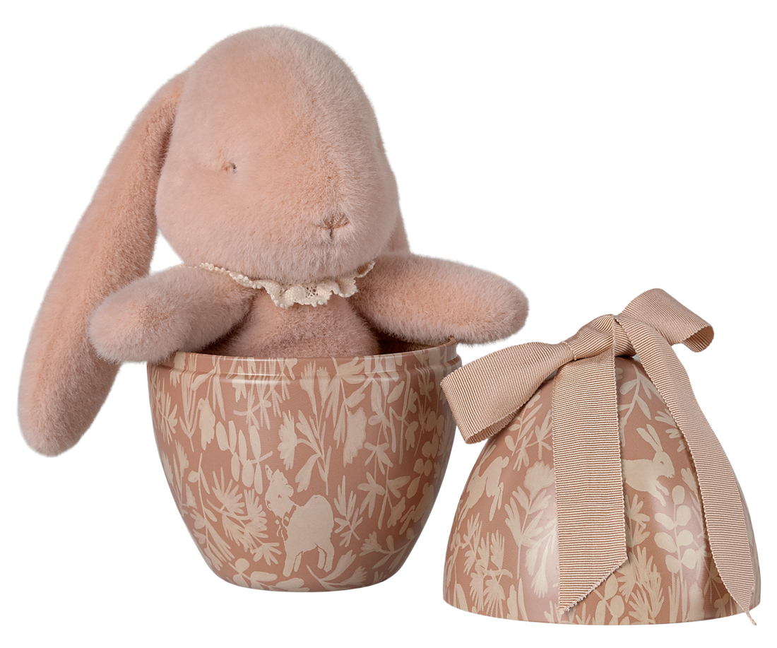 Powder plush bunny in an enamel Easter Egg by Maileg.