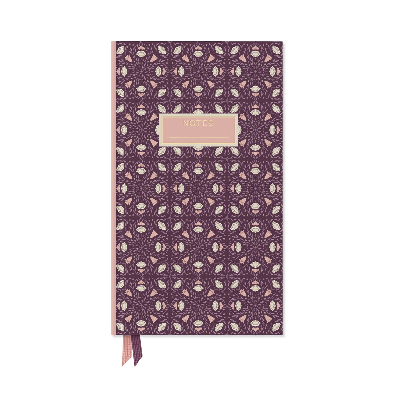 Front of purple folk pattern notebook