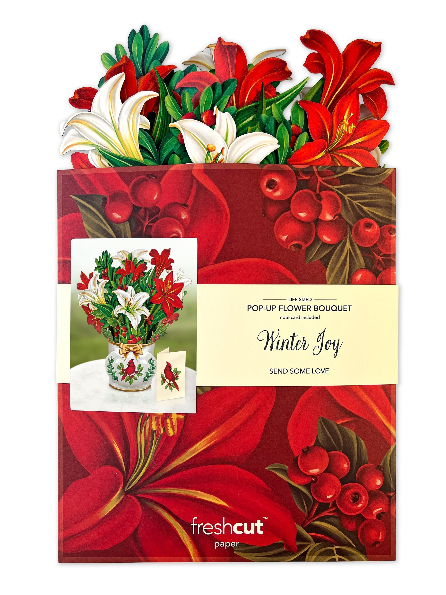 Winter Joy Pop Up Flower Bouquet envelope with flowers coming out of the top