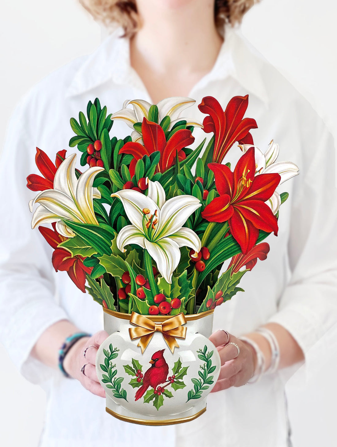 Person holding the Winter Joy Pop up Flower Bouquet