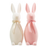 27" Pink and white Flocked Bunnies with matching satin ribbons around their neck.