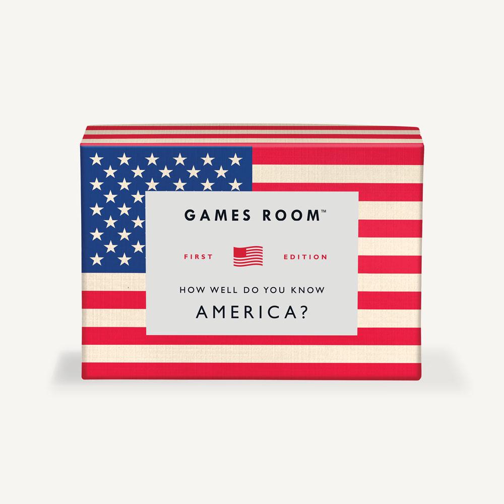 A &quot;How Well Do You Know America Trivia&quot; box with a patriotic American flag on it by Chronicle Books.