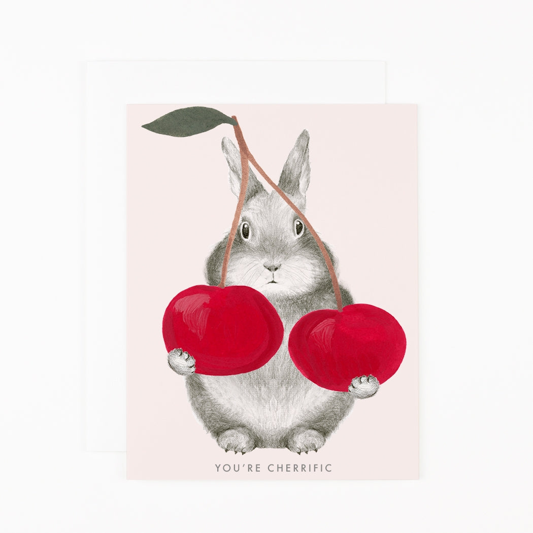 Greeting card by Dear Hancock with an illustration of a bunny holding 2 cherries with &quot;You&