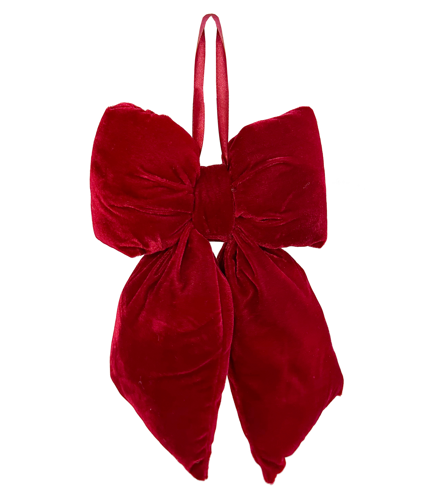 A red, Velvet Puffed Bow on a red silk string.