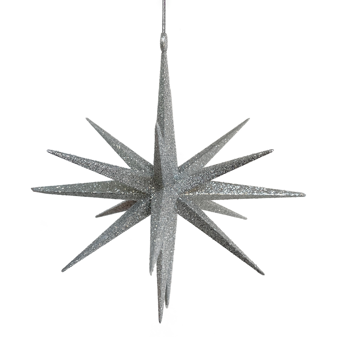 Silver Glitter 3-D star ornament 