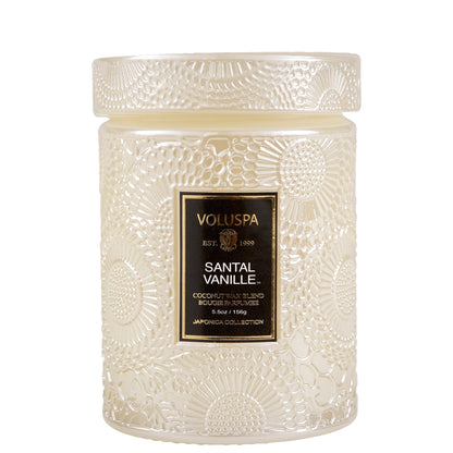 White embossed glass candle