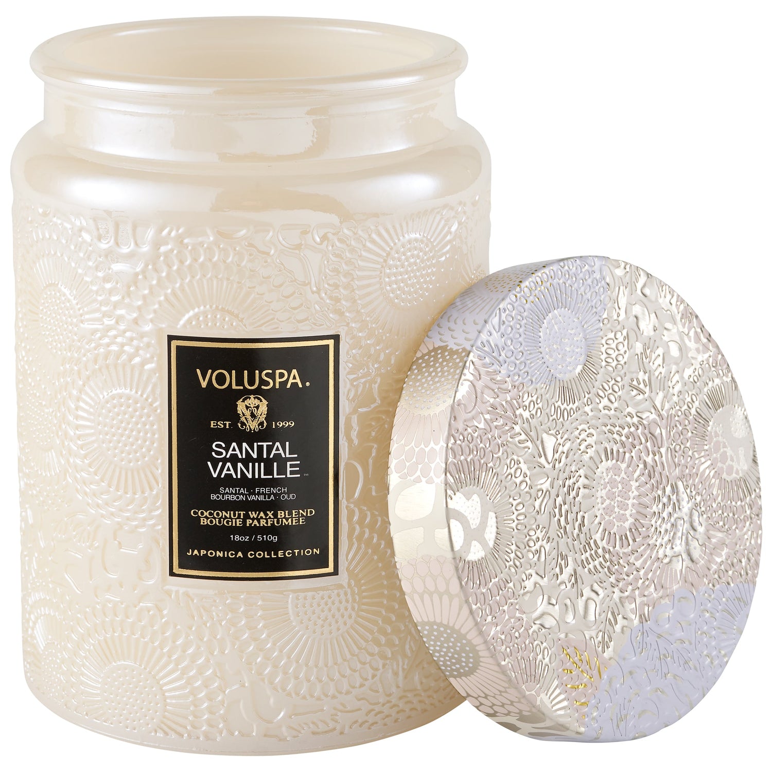 White embossed glass candle