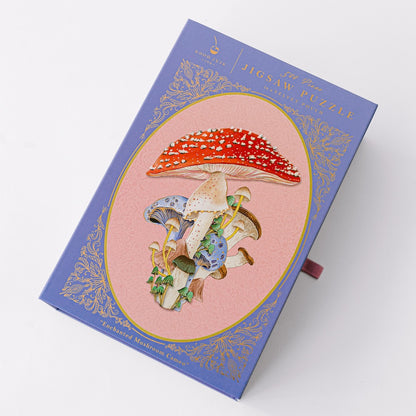 front of mushroom puzzle box featuring an illustration of mushrooms