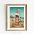 A framed Sand Shark Bar Small Art Print by Janet Hill of a shark on the beach.