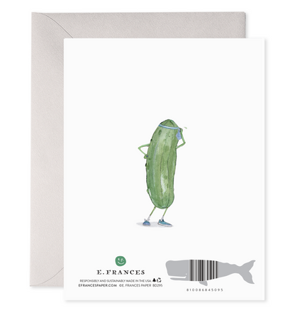 A Pickleball Birthday Card by E. Frances featuring a watercolor painting of two cucumbers and the words &quot;drink responsibly&quot; on luxe paper.