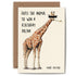 A hilarious birthday card featuring an illustration of a giraffe with a black censor bar over its eyes and a party blower in its mouth. The card is captioned: "Guess the Animal to Win a Birthday Drink (You&