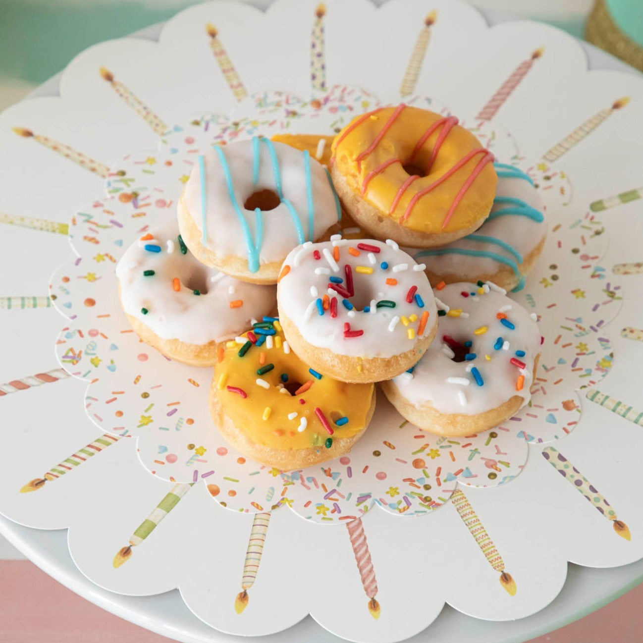 A group of Happy Birthday Serving Papers on a Hester &amp; Cook cake stand.