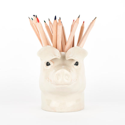 Pig Pencil Pot with colored pencils in it