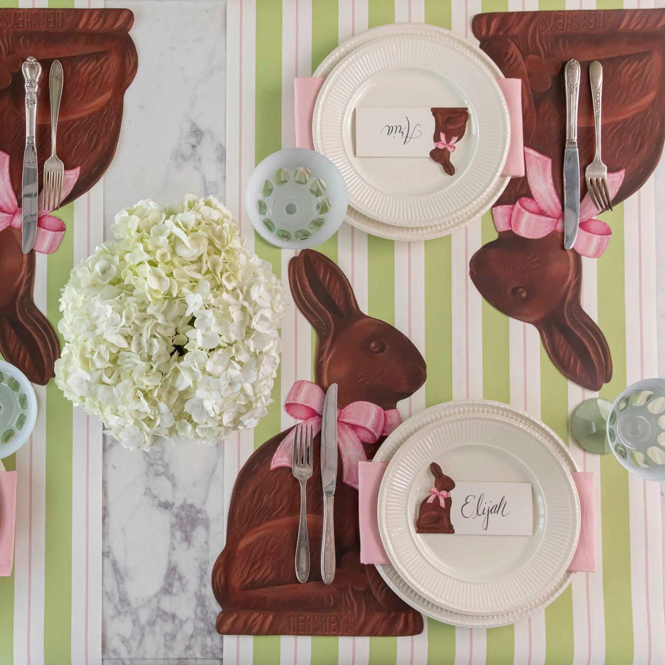 A place setting for three with the Die-cut Hershey&