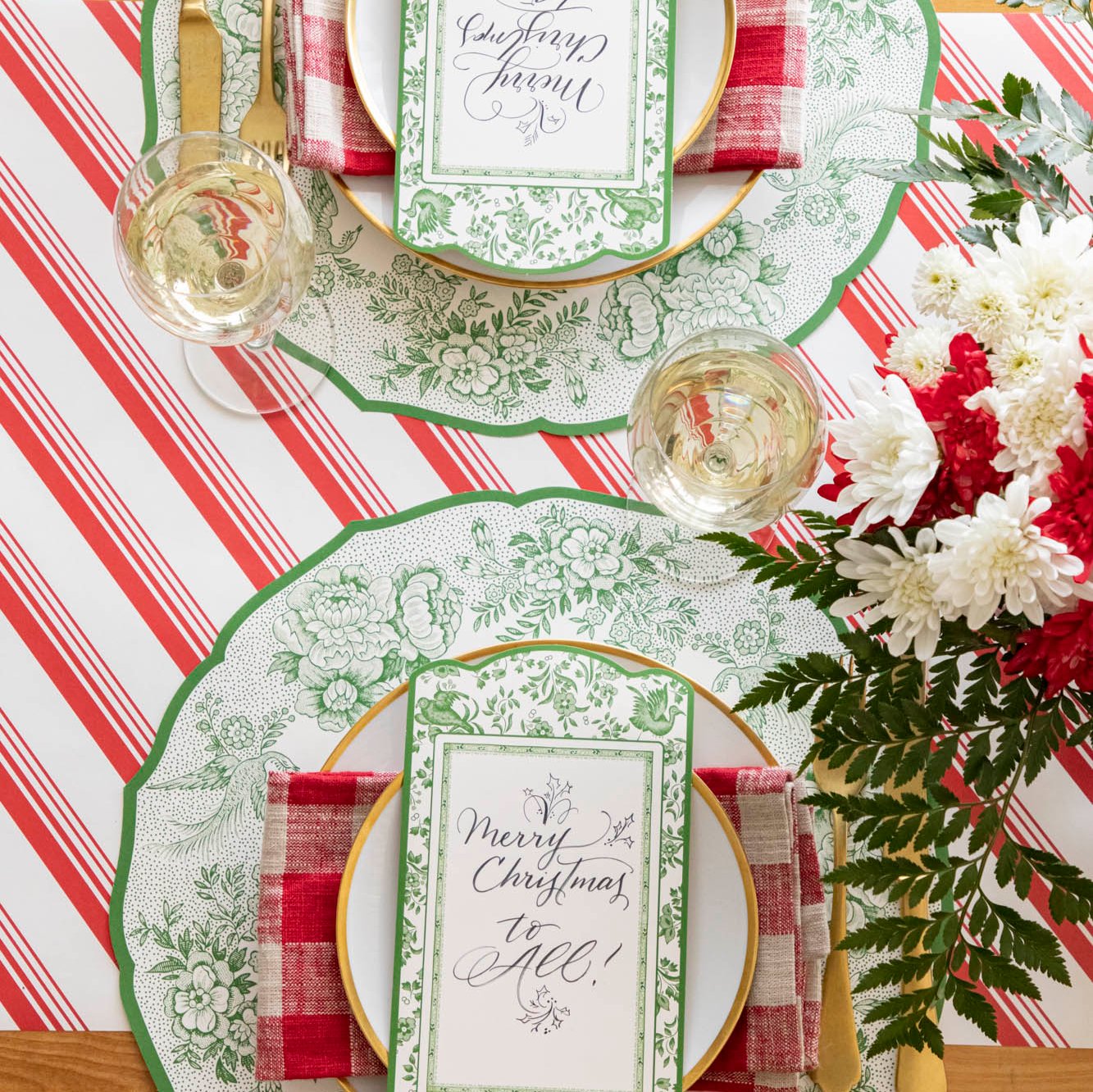 The Peppermint Stripe Runner on an elegant table setting.