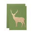 Green Deer Card by Catherine Greenup, of a gold-foiled deer silhouette, on a green background with a matching card.