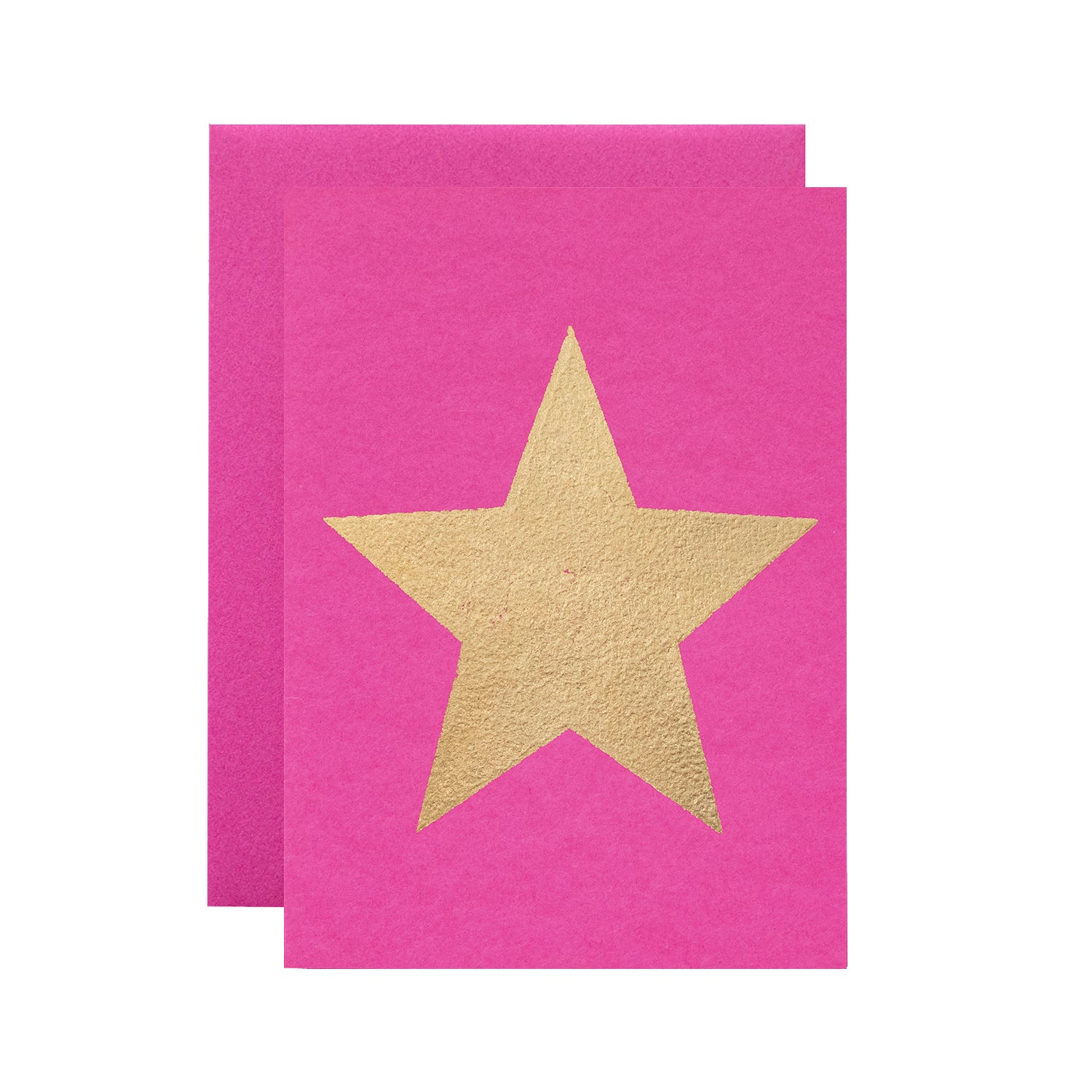 Pink Star Card by Catherine Greenup of a gold-foil star, on a pink background with a matching envelope.