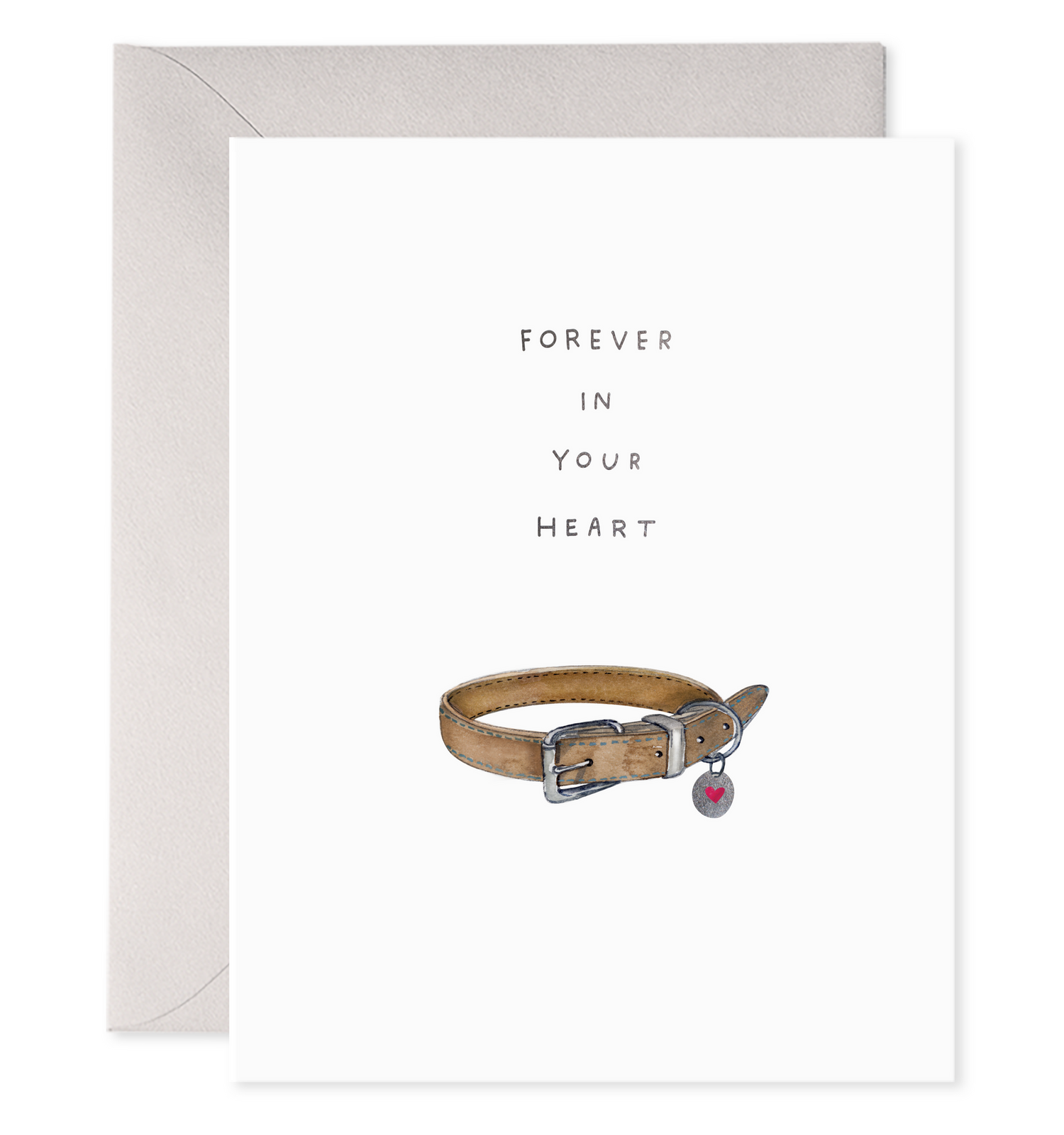 A Pet Collar Card featuring a watercolor painting of a dog collar and the words &quot;Forgive in your heart&quot; on luxe paper by E. Frances.