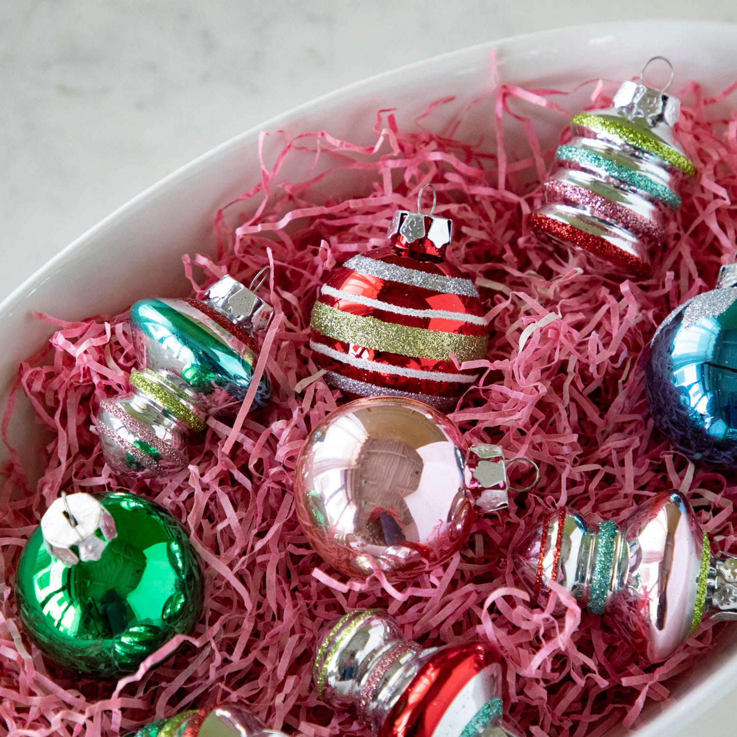 Multicolor Glitter Ornaments, Set of 9