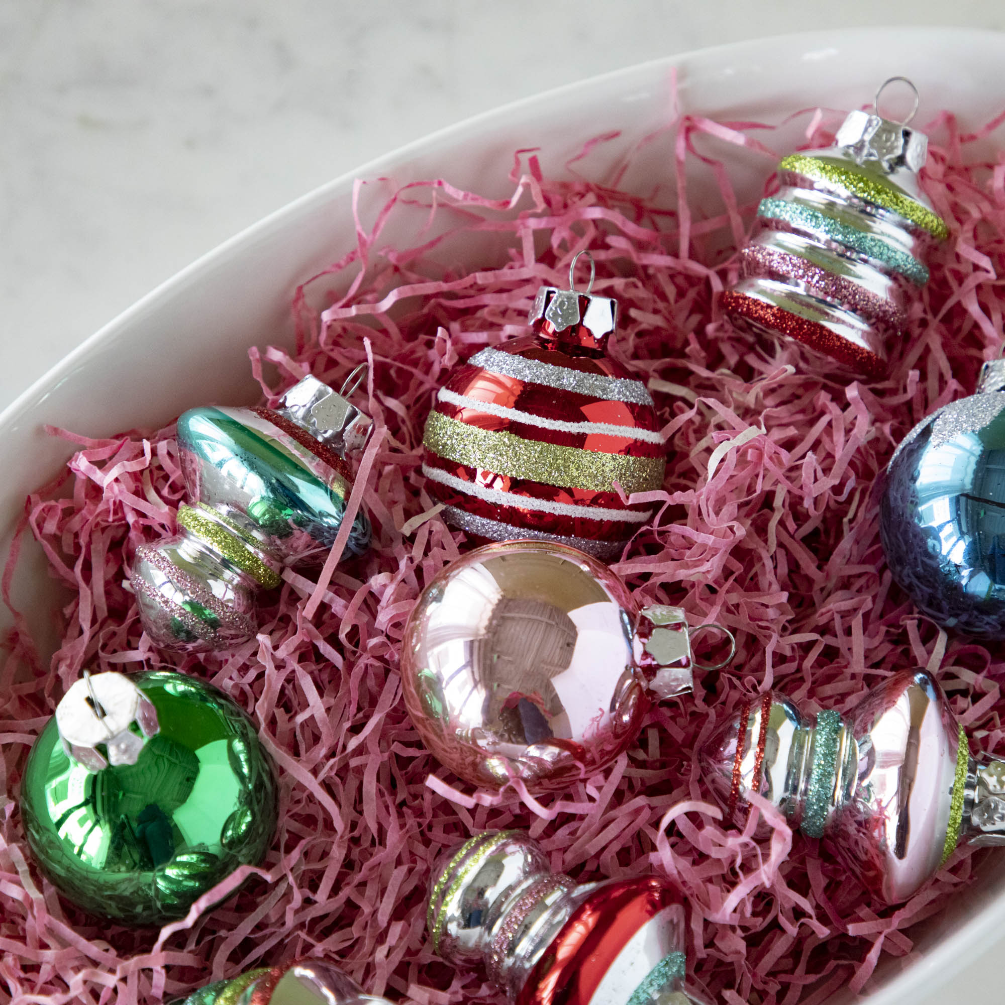 Multicolor Glitter Ornaments, Set of 9