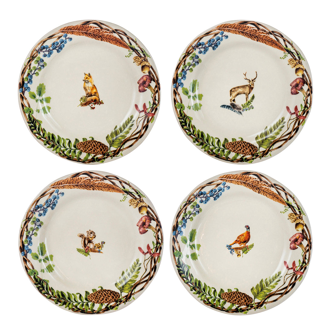 A stack of Forest Walk Gift Plate Sets by Juliska and a blue book.