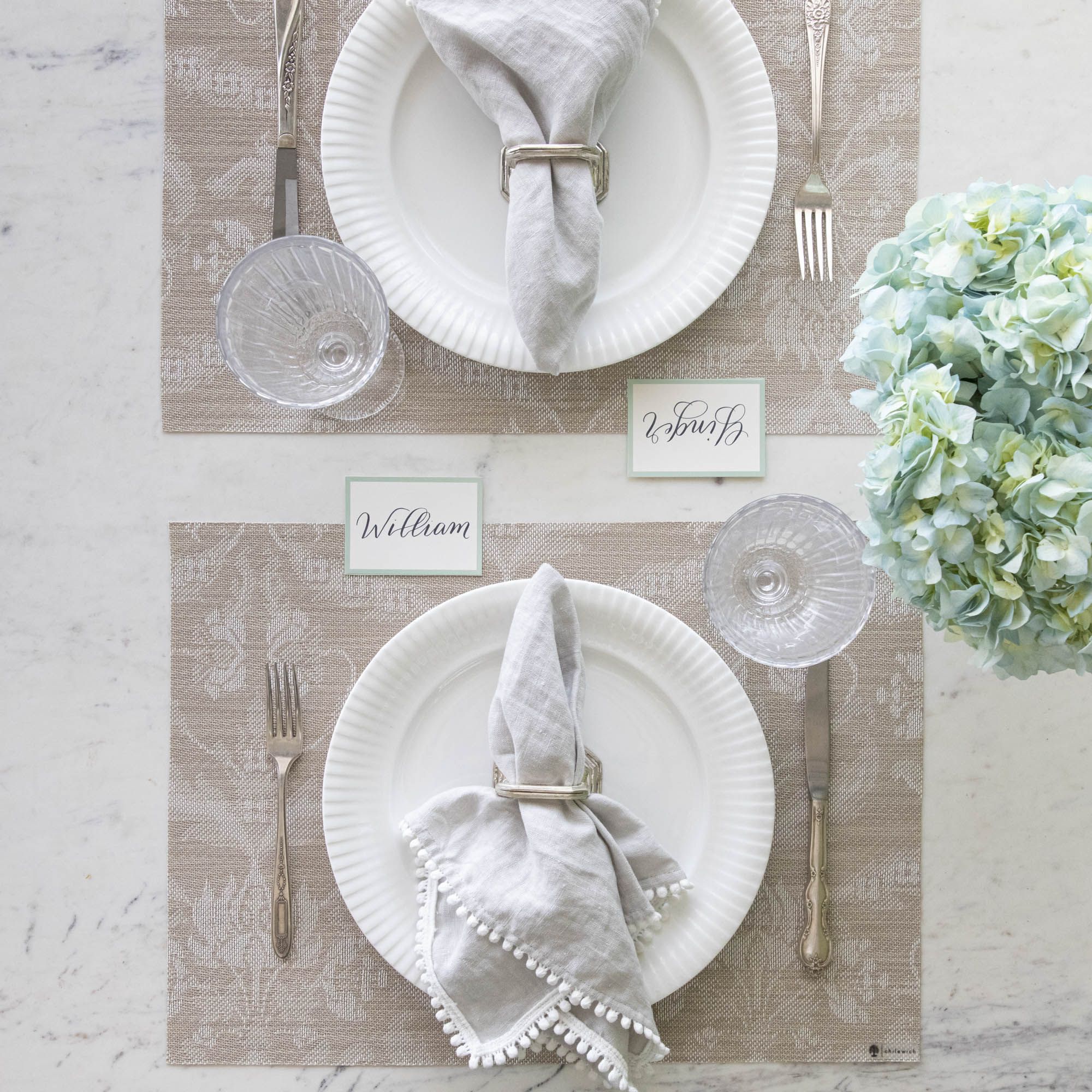 Damask Rectangle Placemat with place setting on it