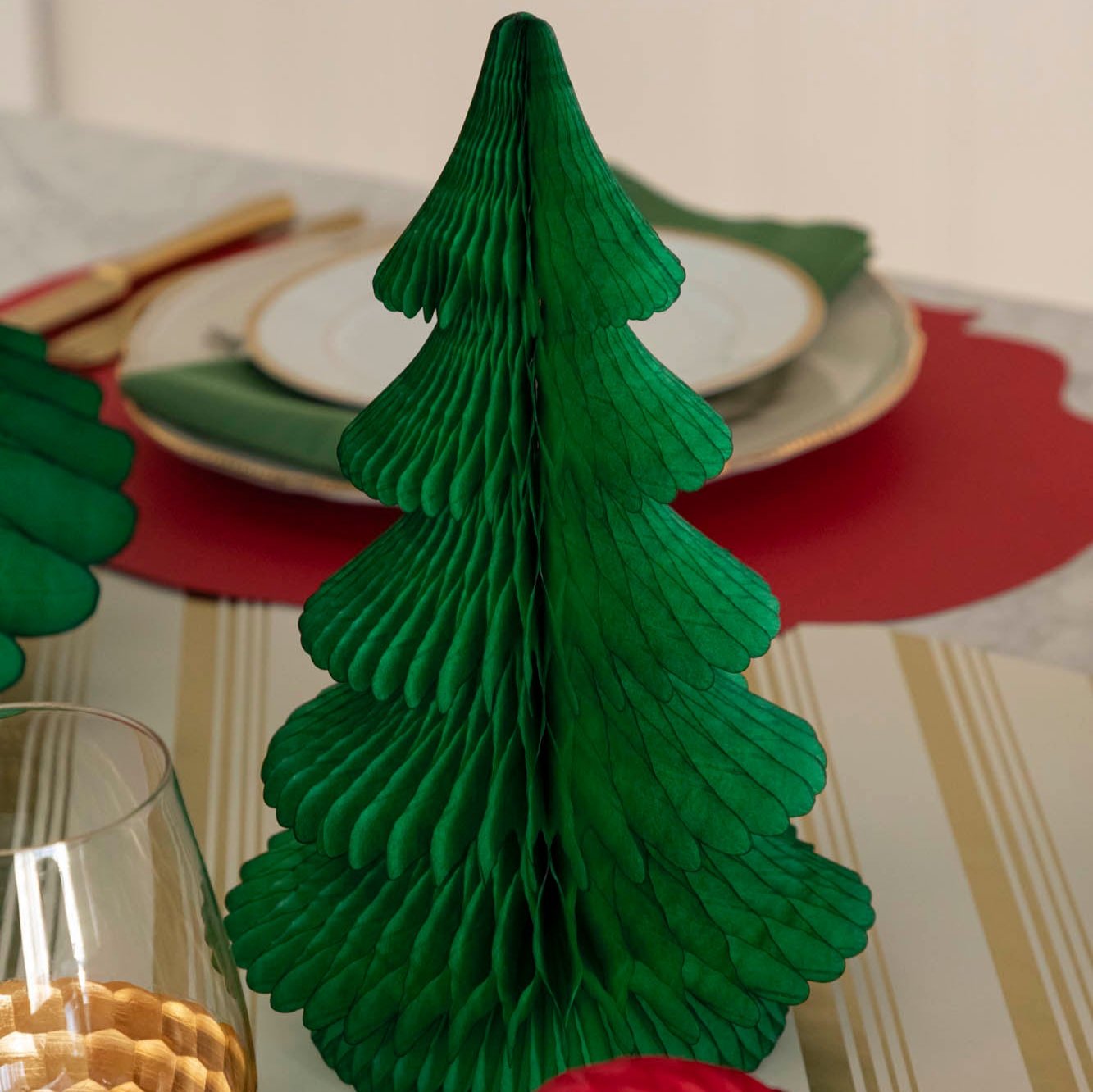 The medium honeycomb tree on a Christmas themed tablescape.