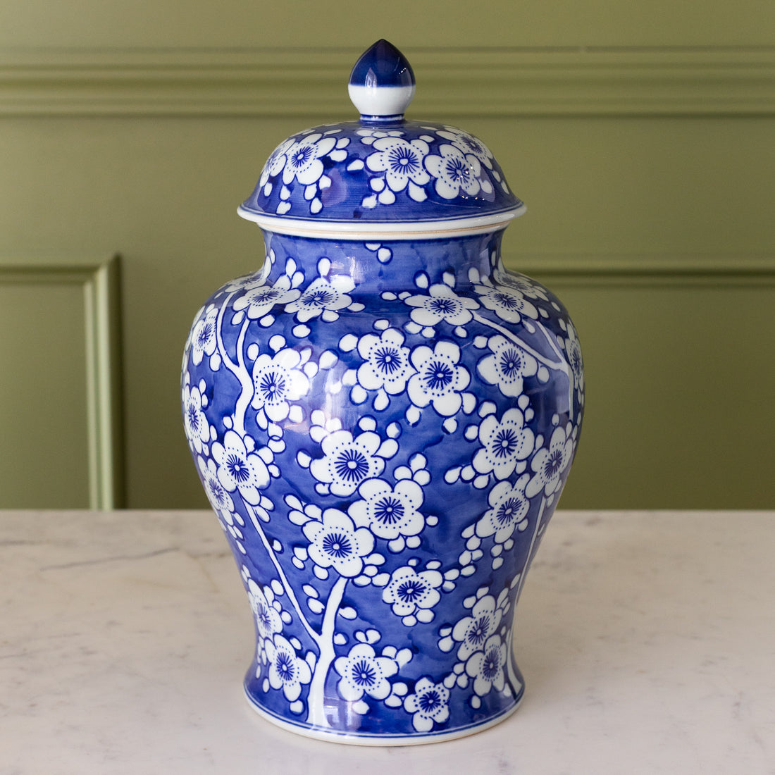 Imperial Ceramic Floral Ginger Jar on a table.