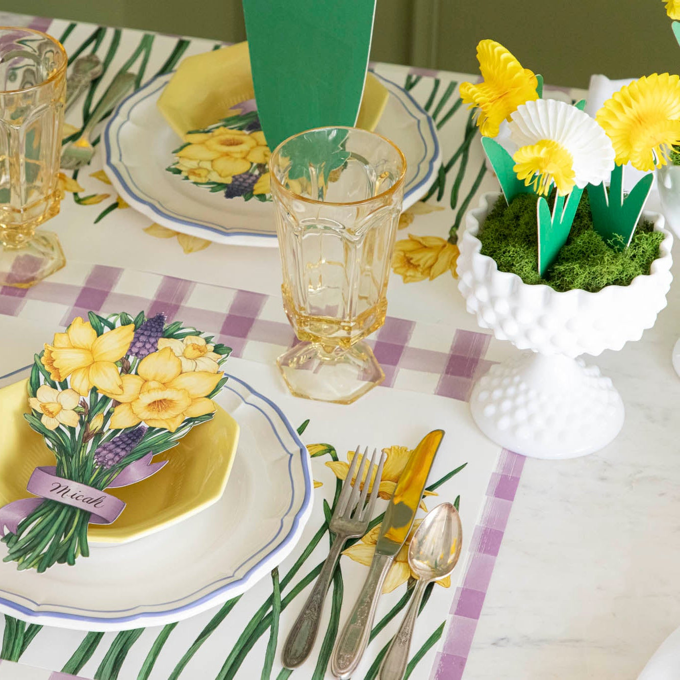 Honeycomb Small Daffodils Set of 3 on a daffodil table setting.