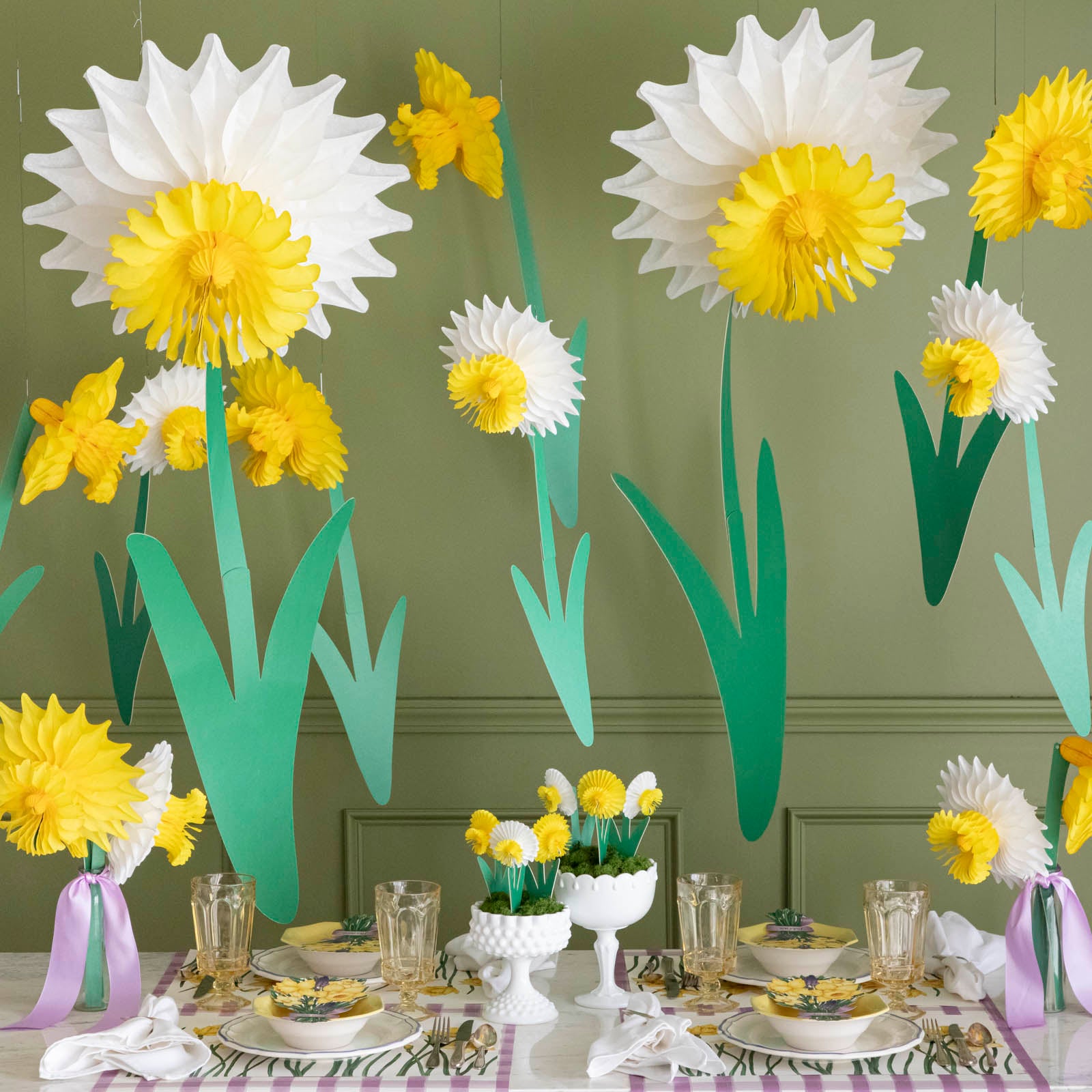 Honeycomb Daffodil styled on a daffodil themed table setting.