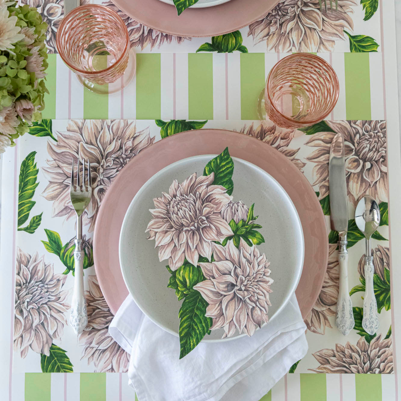 A floral table setting with the Delightful Dahlia&