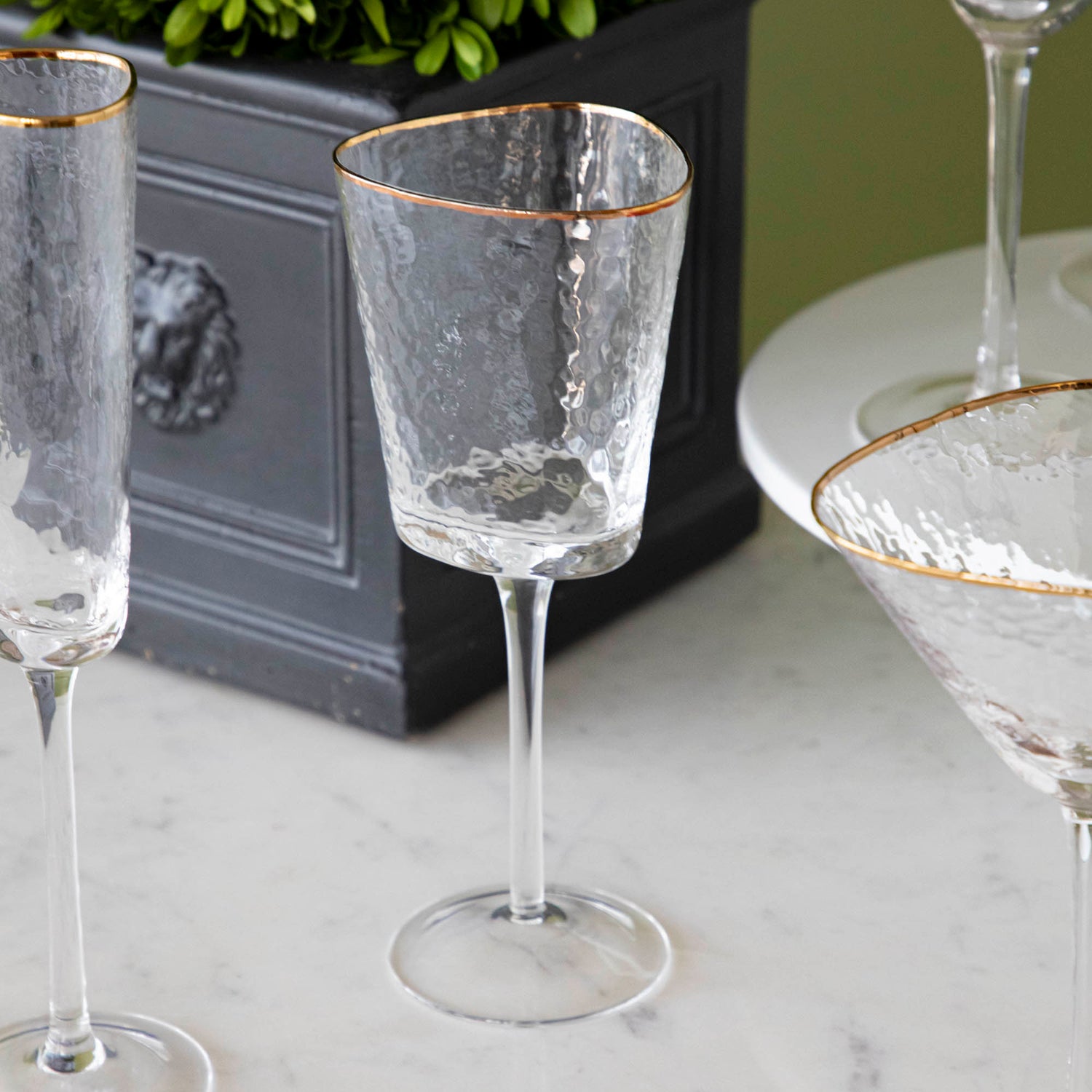 Hammered Glasses with Gold Rim