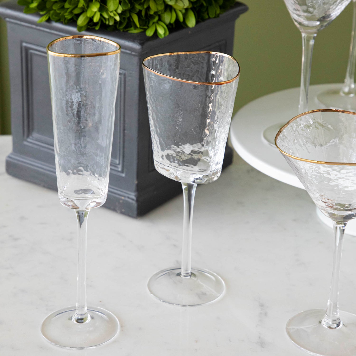 Hammered Glasses with Gold Rim