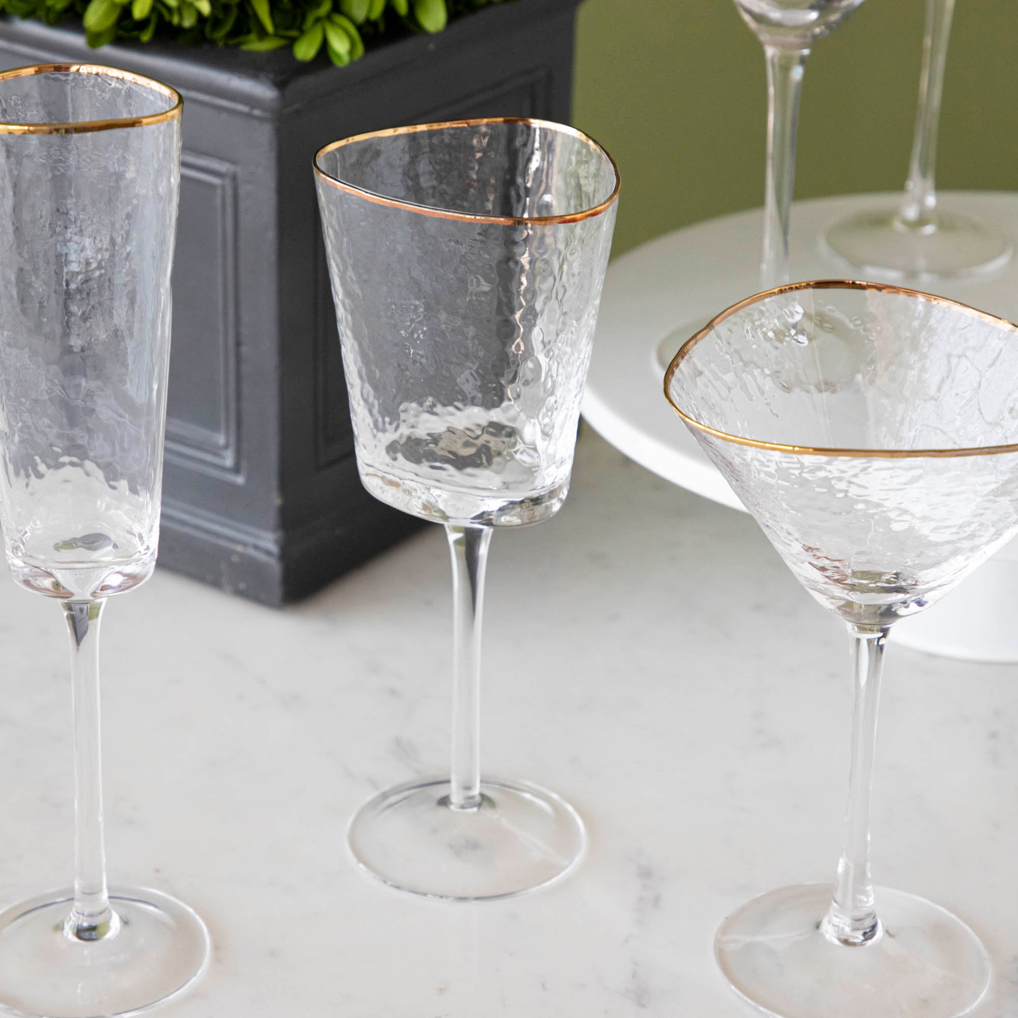 Hammered Glasses with Gold Rim