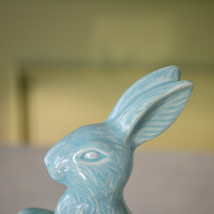 Top view of the Ceramic Embossed Bunny holding basket showing the details of its ears perched back.