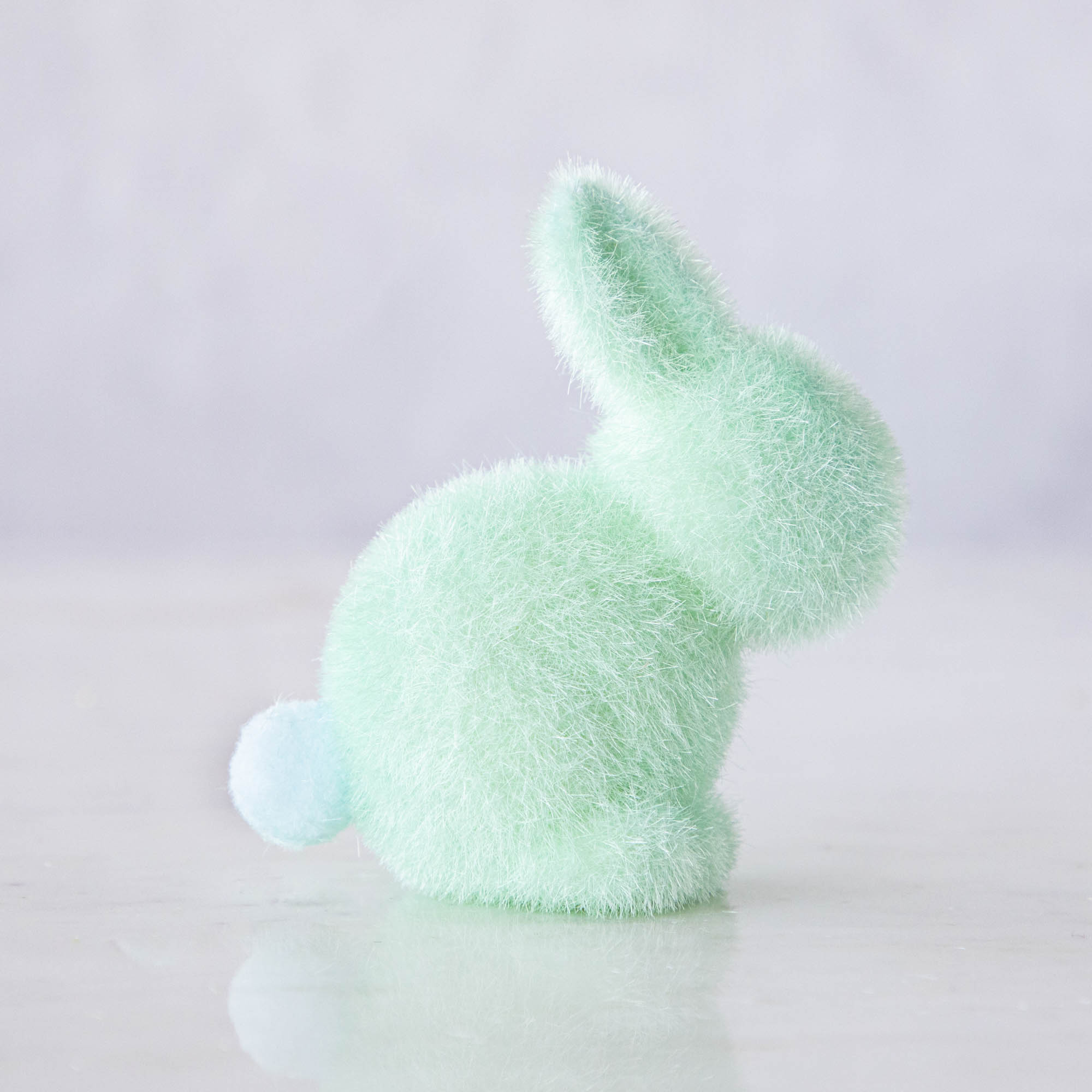 Small Flocked Pastel Seated Bunny w/ Pom Pom Tail