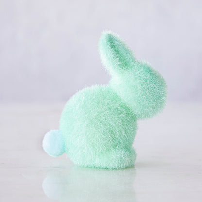 Small Flocked Pastel Seated Bunny w/ Pom Pom Tail