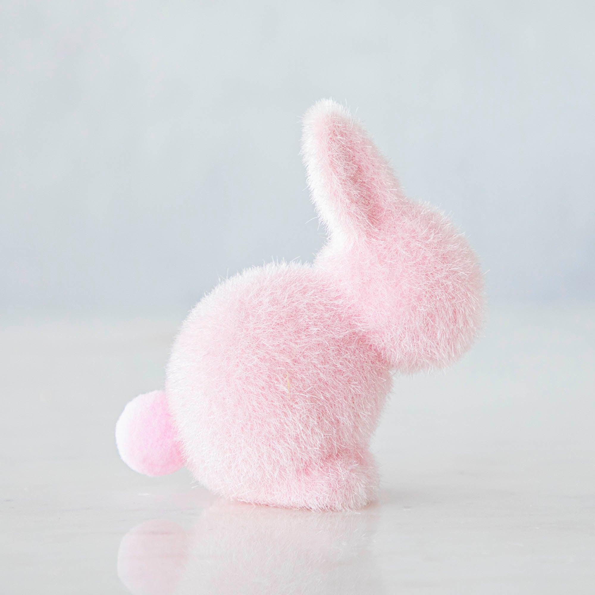 Small Flocked Pastel Seated Bunny w/ Pom Pom Tail