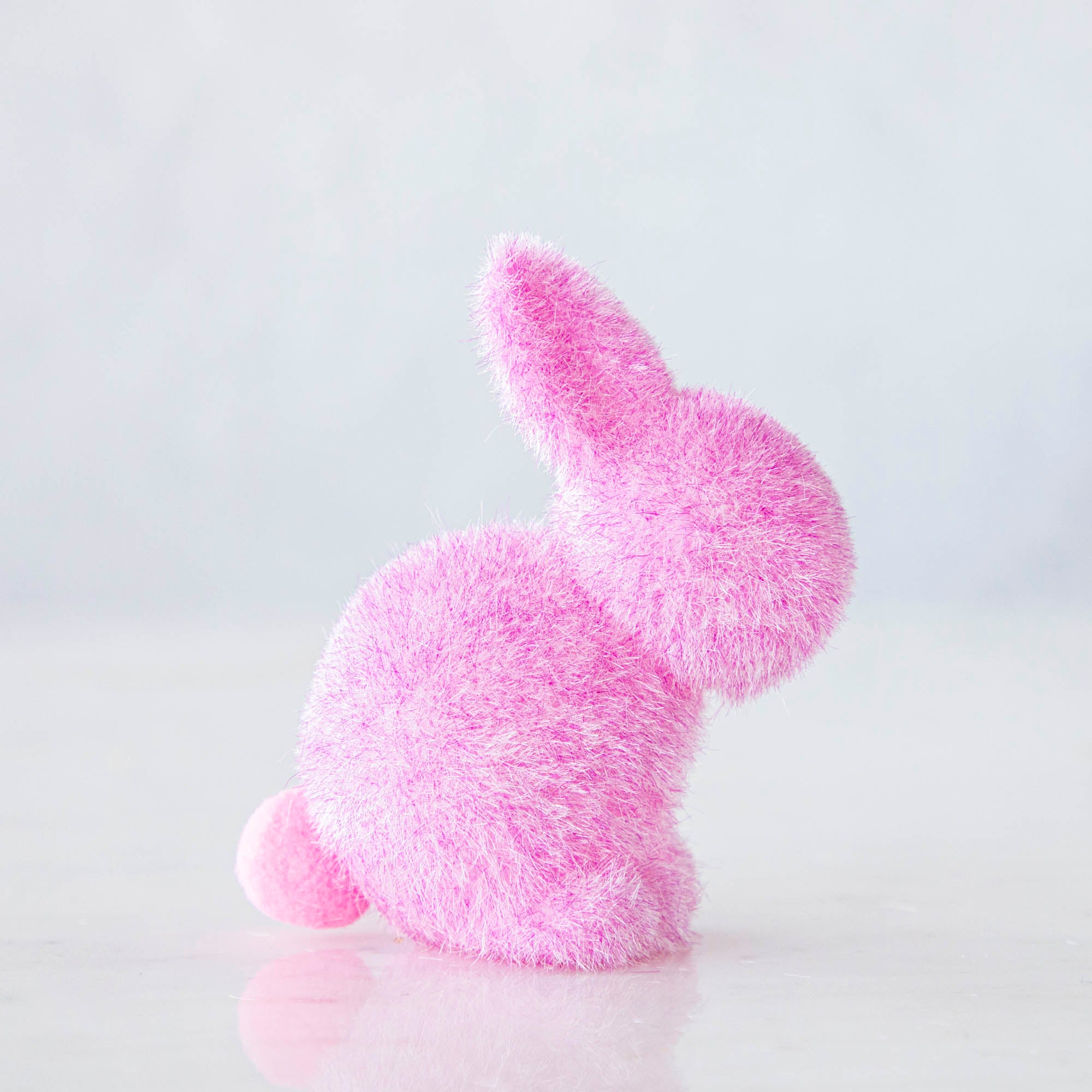 Small Flocked Pastel Seated Bunny w/ Pom Pom Tail