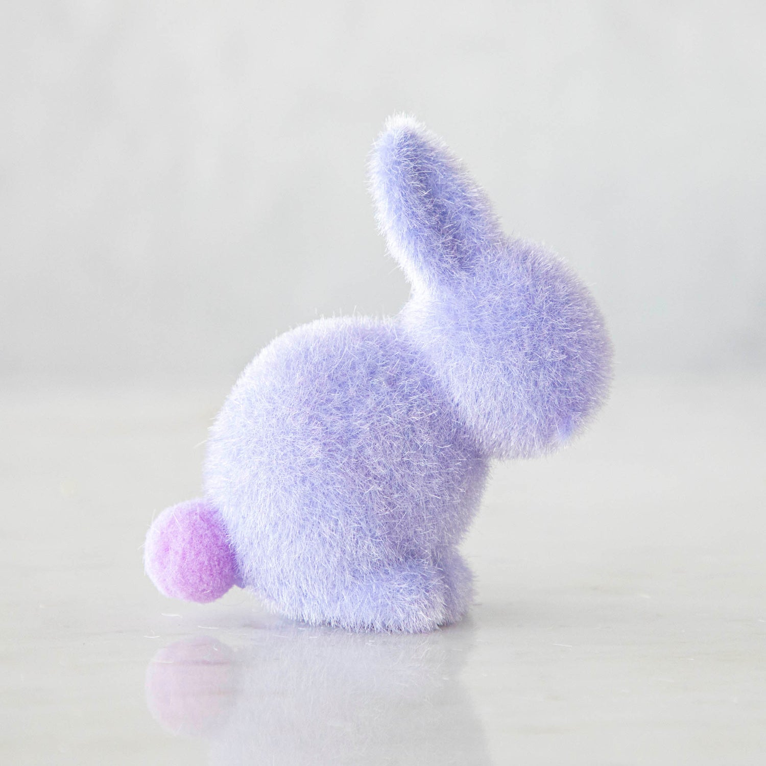 Small Flocked Pastel Seated Bunny w/ Pom Pom Tail