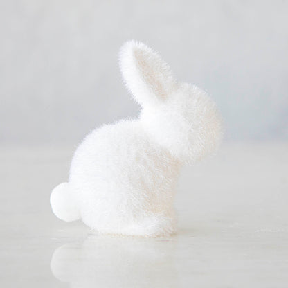 Small Flocked Pastel Seated Bunny w/ Pom Pom Tail