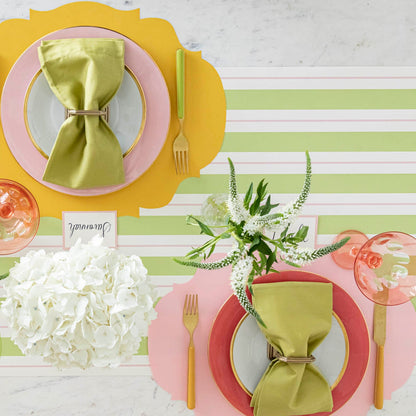 Die-cut Pink French Frame Placemat styled on a spring themed table.