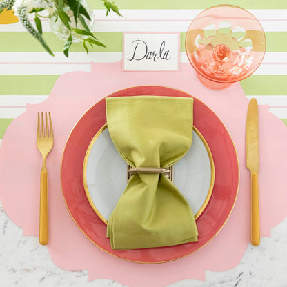 Die-cut Pink French Frame Placemat styled on a spring themed table.